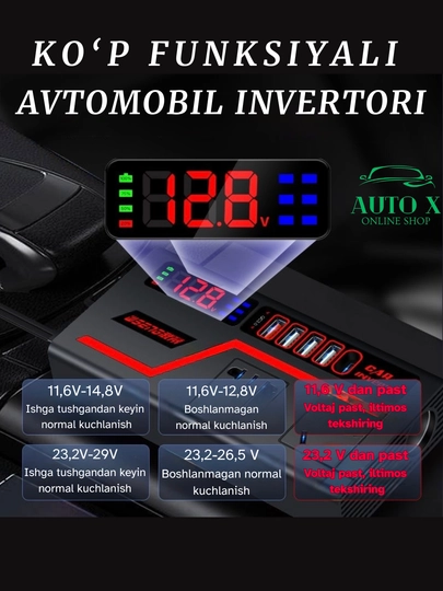 Avtomobil invertori 12V/24V → 220V — tez quvvatlovchi (yuk va yengil avtomobillar uchun)