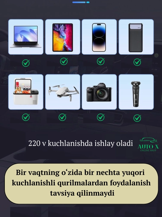 Avtomobil invertori 12V/24V → 220V — tez quvvatlovchi (yuk va yengil avtomobillar uchun)
