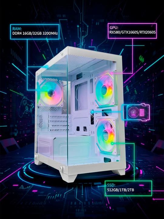 O‘yin kompyuteri i5 12400F, DDR4 8/16/32GB, SSD 256/512GB/1TB/2TB, RX580/GTX1660s/RTX2060s - 
