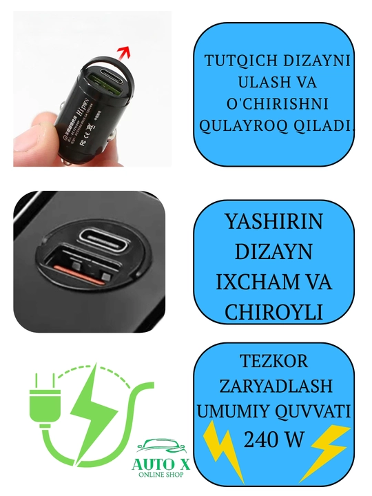 Автомобильное быстрое зарядное устройство универсальный адаптер 12V/24V
