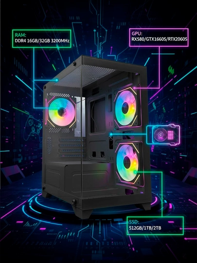 Игровой ПК, i3 12100F, DDR4 8/16/32ГБ, SSD 256/512ГБ/1ТБ/2ТБ, RX580/GTX1660s/RTX2060s