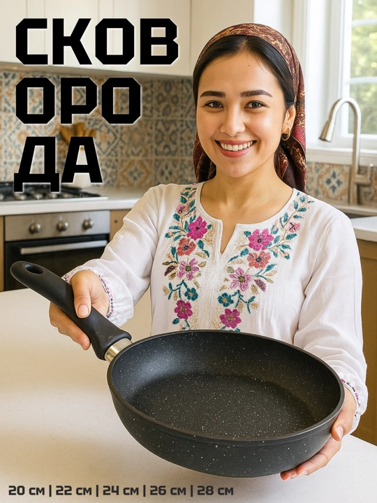Tova CULICHEF, yopishmaydigan qoplamali SYNMORE, qora, tutqich bilan, 20-28 sm, antiprigar - 