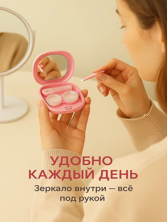 Контейнер для контактных линз Eyekan, с зеркалом, пинцетом, дорожный 