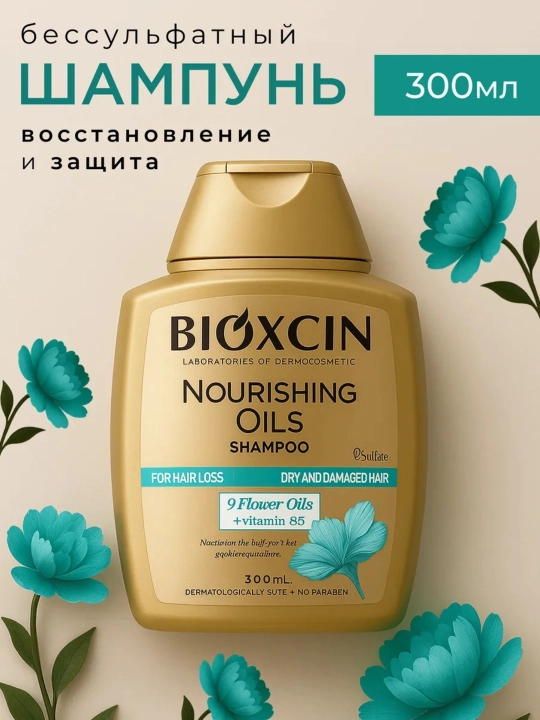 Zararlangan sochlar uchun Bioxcin shampun, 9 ta qimmatbaho yog'lar - 