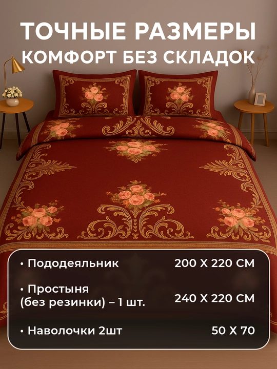 Комплект постельного белья из сатина Rania, двуспальный, 100% хлопок 