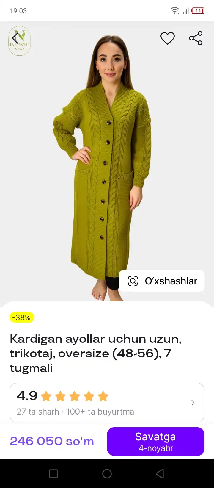 Ayollar kardigani, to‘qilgan kardigan, katta o‘lchamli uzun