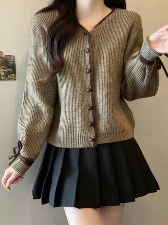 Кардиган для женщин, классический, с пуговицами, рукавами на шнуровке, стандартного размера
