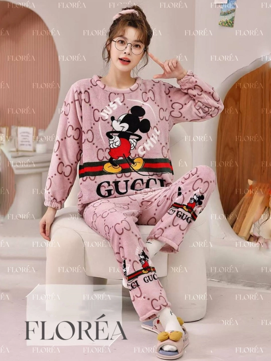 Plyushli momiq pijama, yumshoq, shim bilan - 