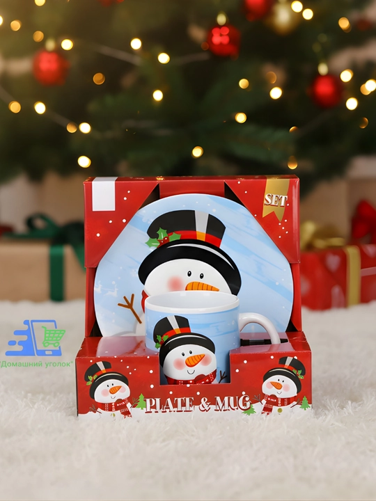 Рождественский набор Snowy Mug — кружка 325 мл и блюдце 20 см, керамика