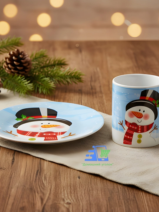 Рождественский набор Snowy Mug — кружка 325 мл и блюдце 20 см, керамика