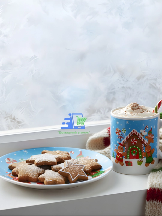 Рождественский набор Snowy Mug — кружка 325 мл и блюдце 20 см, керамика