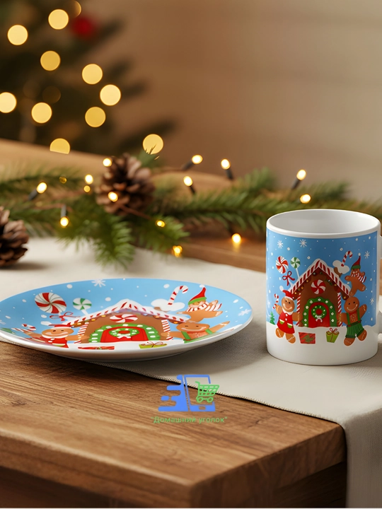Рождественский набор Snowy Mug — кружка 325 мл и блюдце 20 см, керамика
