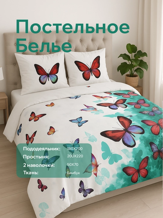 Комплект постельного белья эко-бамбук, двуспальный, гипоаллергенный, комфортный - 