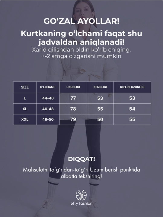 Kurtkalar ayollar uchun, qishki kurtkasi  belbogʻli Elly Fashion, issiq qishki kurtka