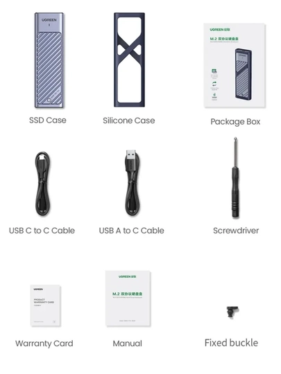 UGREEN M.2 SATA/NVMe qattiq disk korpusi, USB 3.2 Gen2, USB-C maksimal 10 Gbit/s 7
