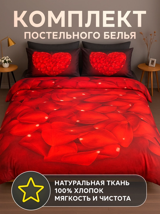 Комплект постельного белья из сатина Rania, двуспальный, 100% хлопок 