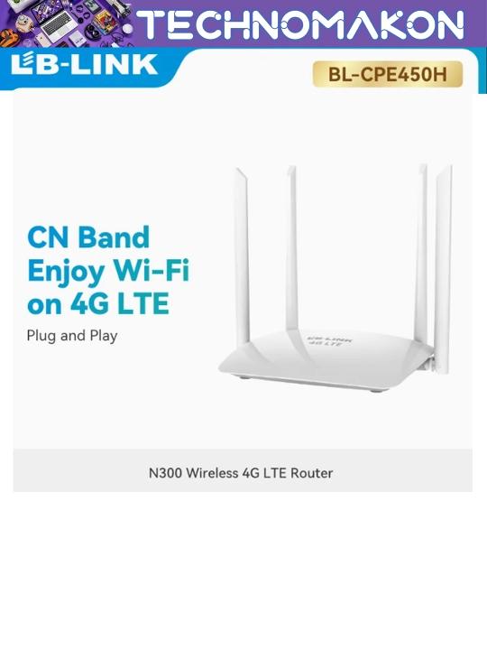 Роутер Wi-Fi с сим картой 4G Lb-Link BL-CPE450H, 300 Мб/сек