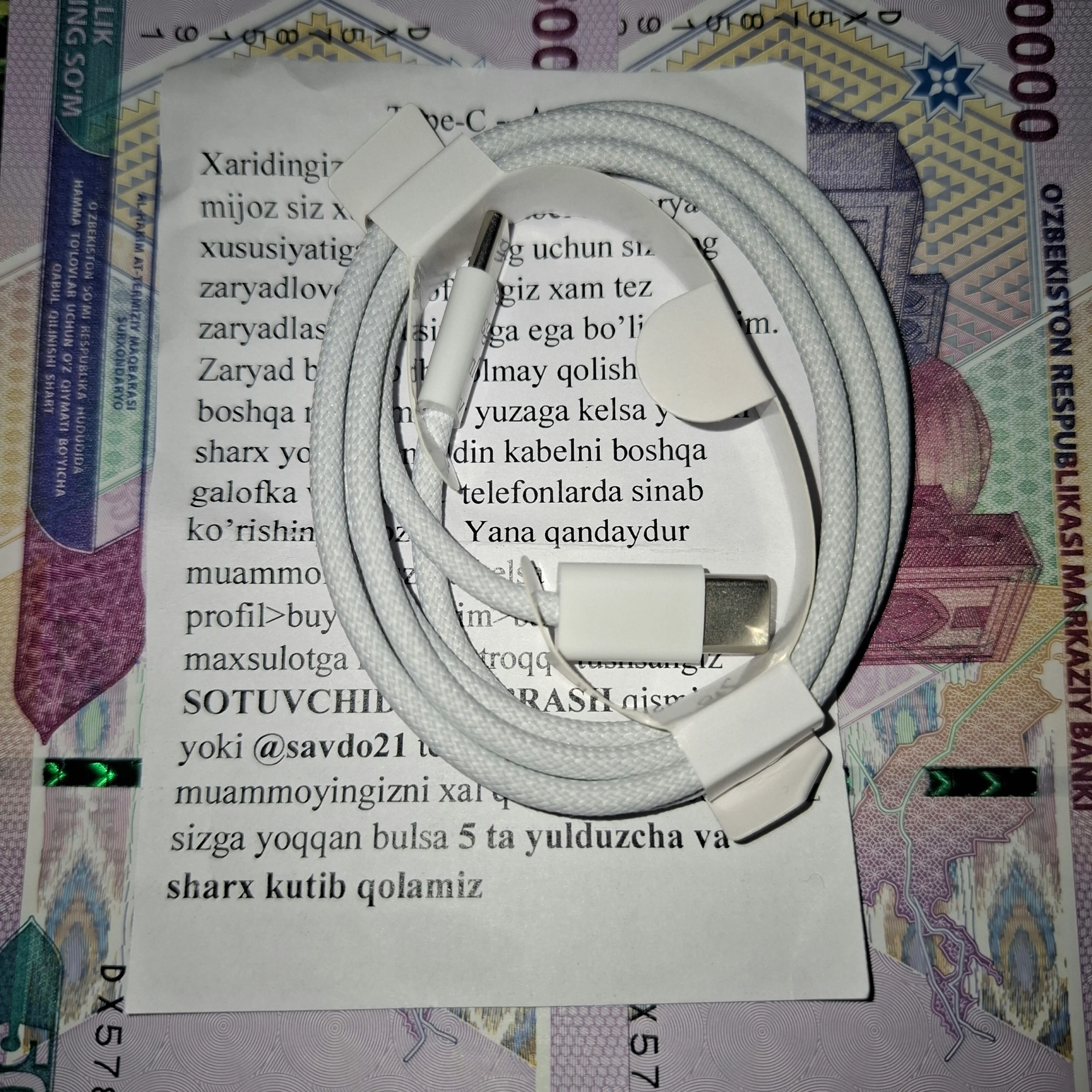 Tezkor quvvatlash kabeli, USB Type-C to Type-C Cable 60W, 1 m