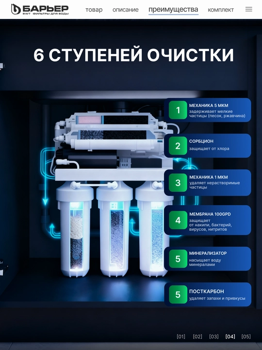 Фильтр для воды под мойку Барьер ПРОФИ Осмо, обратный осмос, многоступенчатый