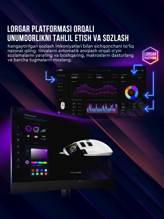 RGB yoritgichli Lorgar MSP80 simli o‘yin sichqonchasi