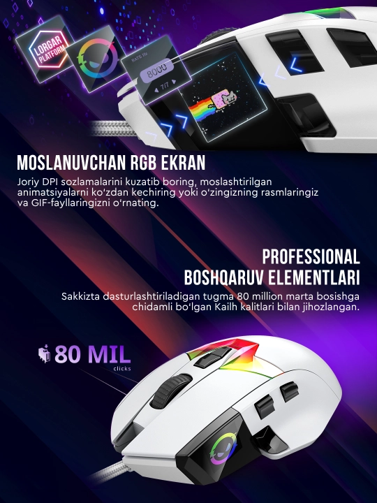 RGB yoritgichli Lorgar MSP80 simli o‘yin sichqonchasi
