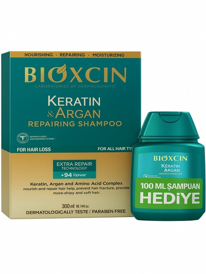 Шампунь Bioxcin Keratin Argan 300 мл плюс 100 мл в подарок - 