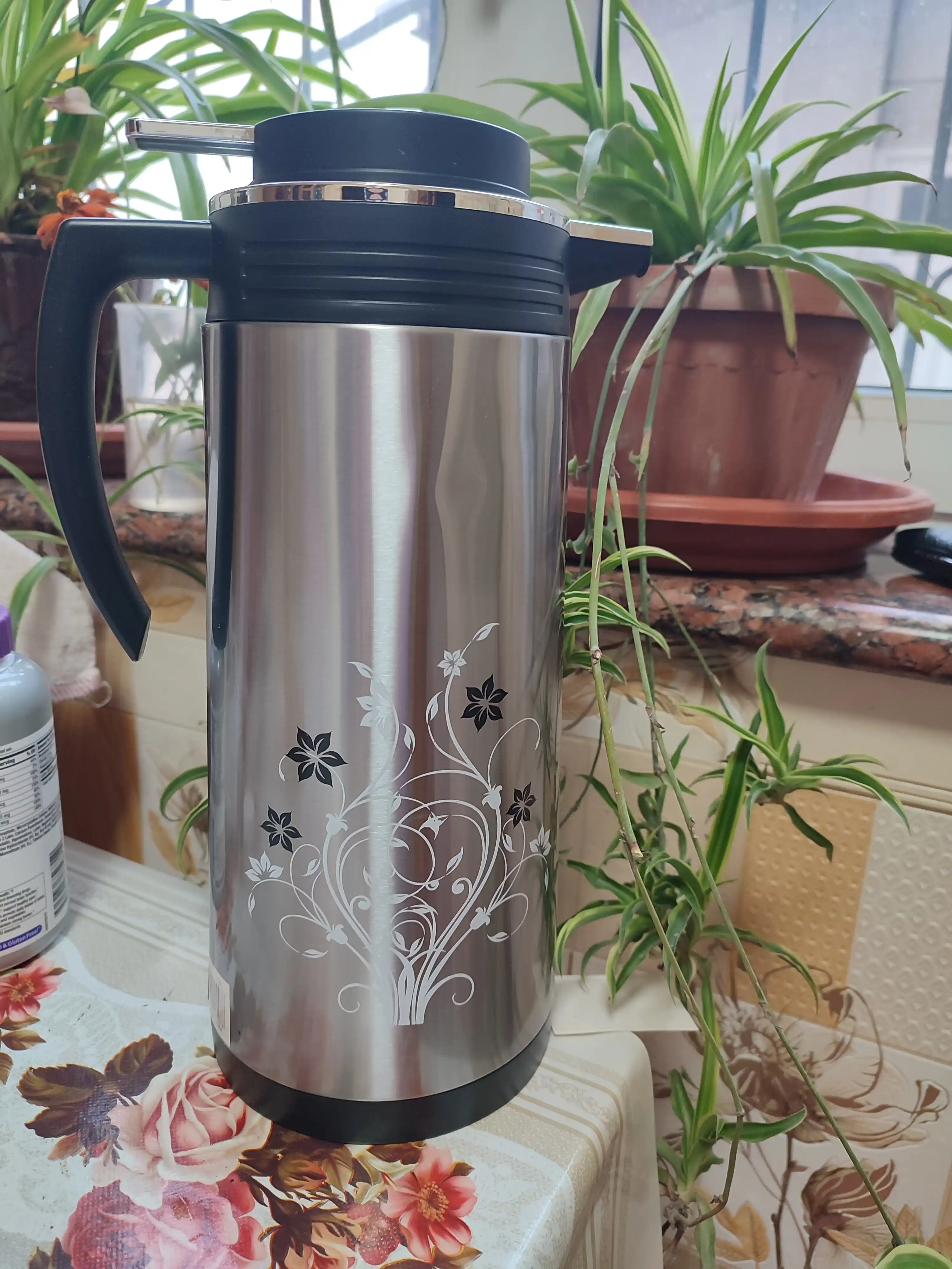 Термос для дома, чай, кофе, вода, со стеклянной колбой, срок хранения 24 часа, 1 и 1,9 л