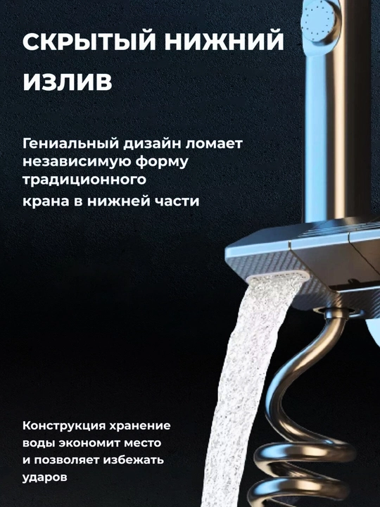 Смеситель для душа с дисплеем температуры, 3 режима, черный матовый, встраиваемый