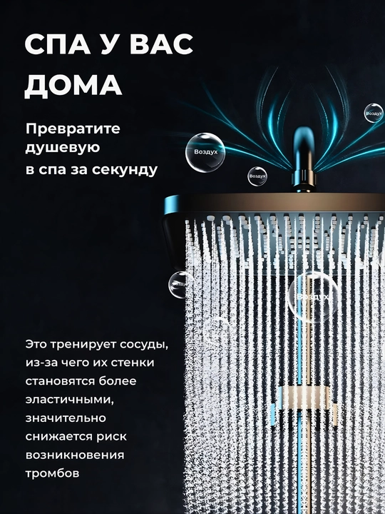 Смеситель для душа с дисплеем температуры, 3 режима, черный матовый, встраиваемый
