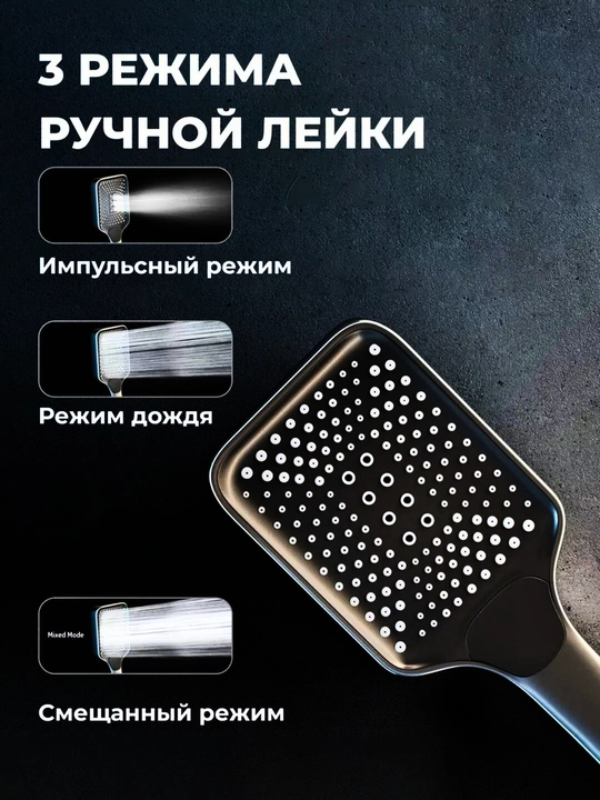Смеситель для душа с дисплеем температуры, 3 режима, черный матовый, встраиваемый