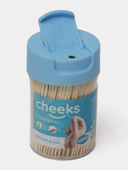 Cheeks bambuk tish cho‘plari, zubochistka, plastik idishda, og‘iz gigiyenasi uchun 400dona