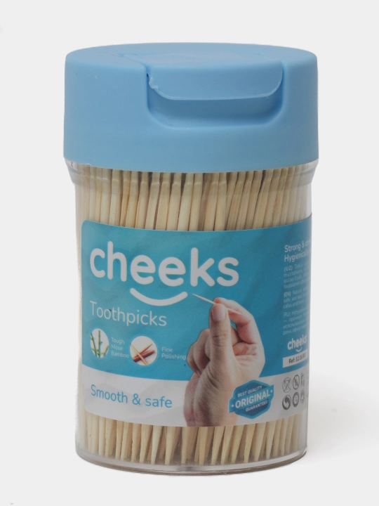 Cheeks bambuk tish cho‘plari, zubochistka, plastik idishda, og‘iz gigiyenasi uchun 400dona