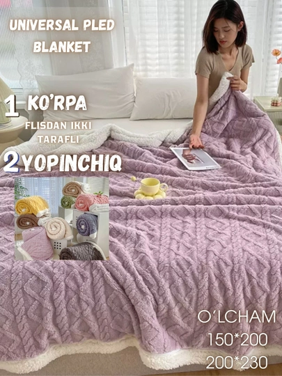 Ikki tomonlama flis adyol, sherpa, yumshoq adyol, momiq pled, blanket - 