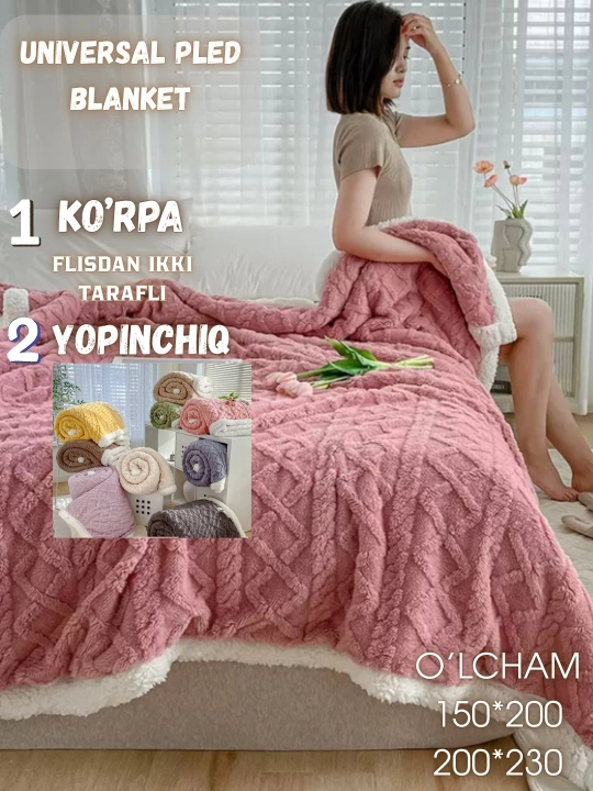 Ikki tomonlama flis adyol, sherpa, yumshoq adyol, momiq pled, blanket - 