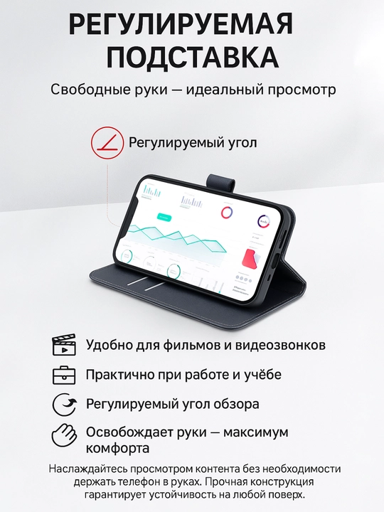 Чехол-книжка для iPhone с функцией подставки, магнитная застежка, PU кожа + TPU