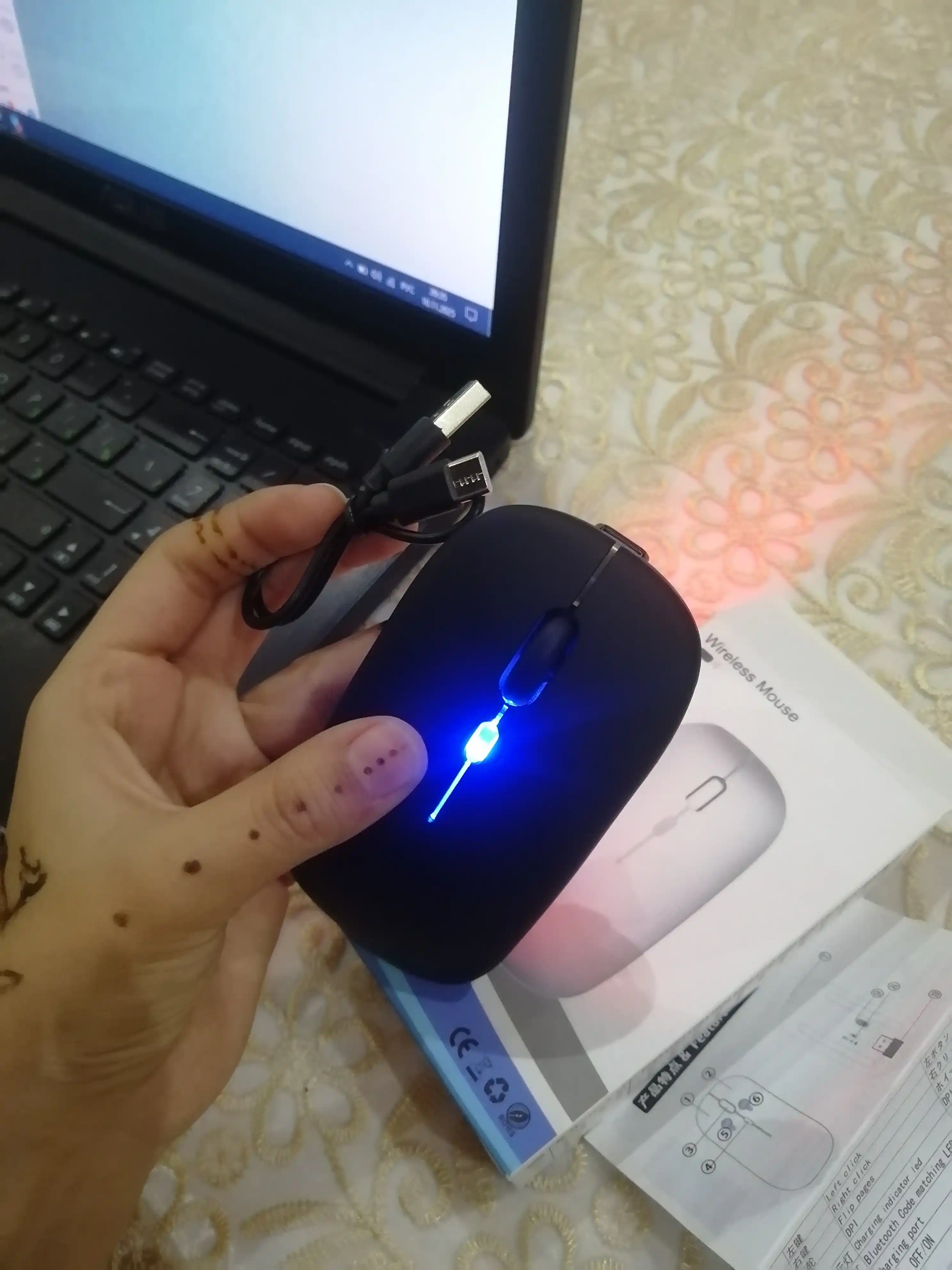 Simsiz sichqoncha, shovqinsiz,quvatlash bilan,Bluetooth USB adapteri va RGB