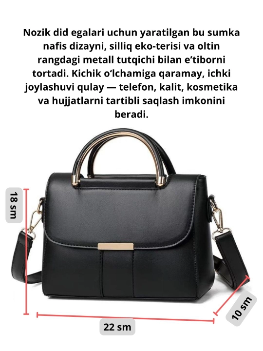 Ayollar moda sumkasi, eko charmdan, yelka orqali (klassik model)