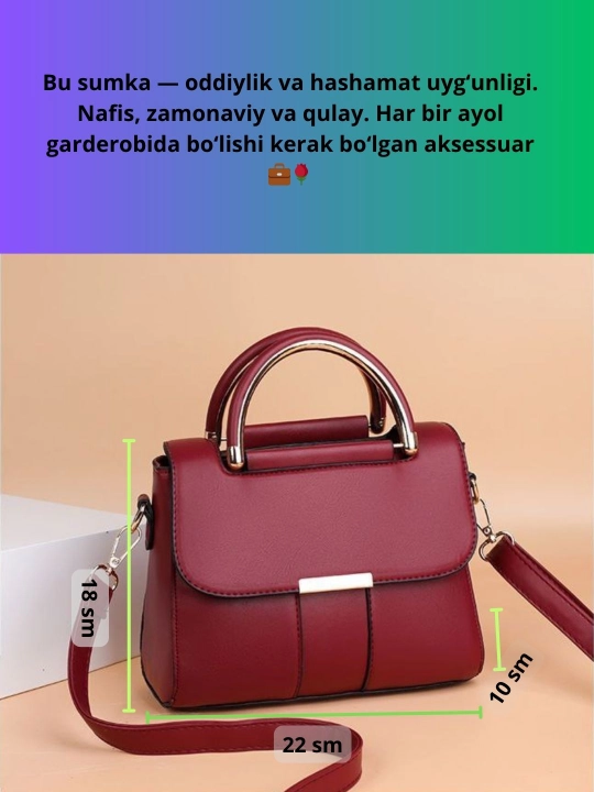 Ayollar moda sumkasi, eko charmdan, yelka orqali (klassik model)