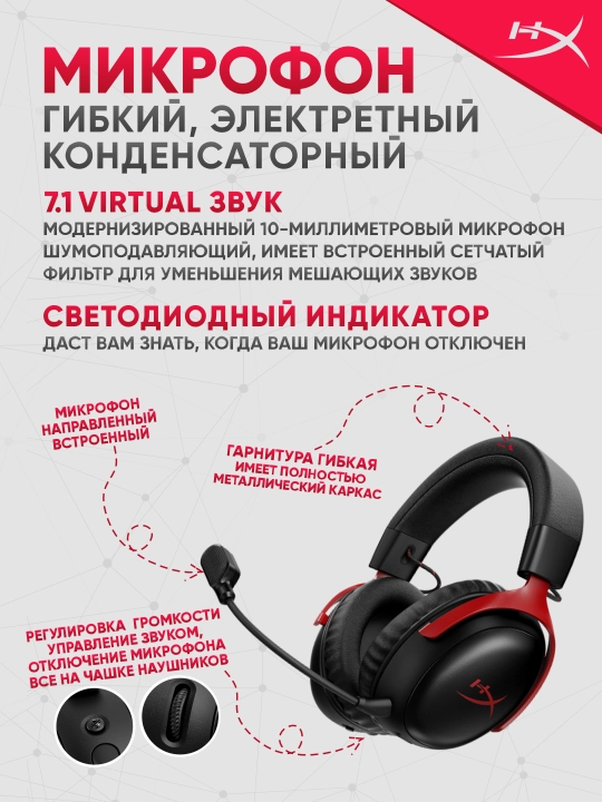Simsiz o‘yin quloqchinlari HyperX Cloud III S Wireless, 200soat ishlash,7.1, Bluetooth 5.3
