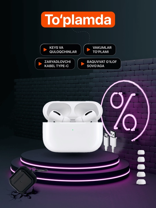Pods pro 2 iPhone va Android uchun simsiz quloqchinlari, ANC, sovg‘a g‘ilofi - 