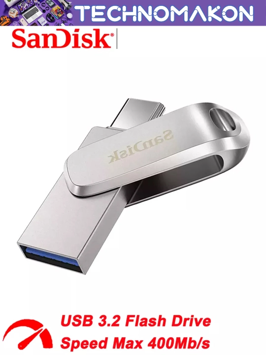 Usb flash hotira Sandisk Ultra 64/128/256/512GB Dual Drive Luxe, USB 3.2+Type C OTG