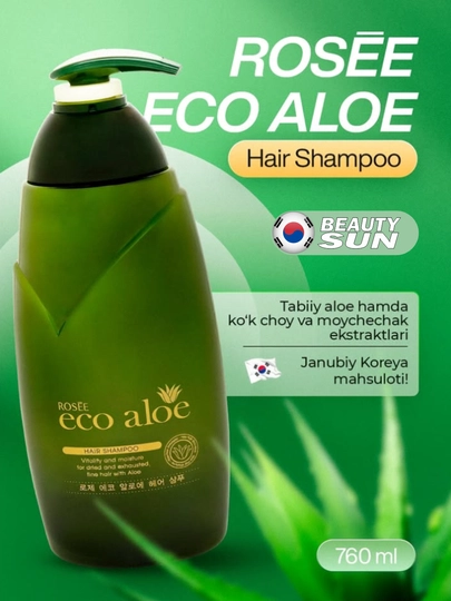 Barcha soch turlari uchun universal shampun, Rosee, Eco aloe, Eco Argan, Black garlic, Sibjangsaeng Vidanmo, 760 ml - 