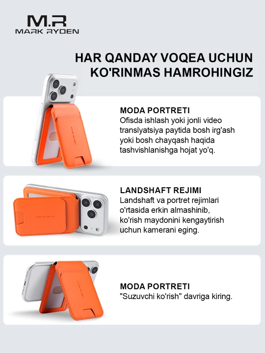 Kardxolder Mark Ryden MR21 MagSafe RFID himoyasi bilan iPhone uchun