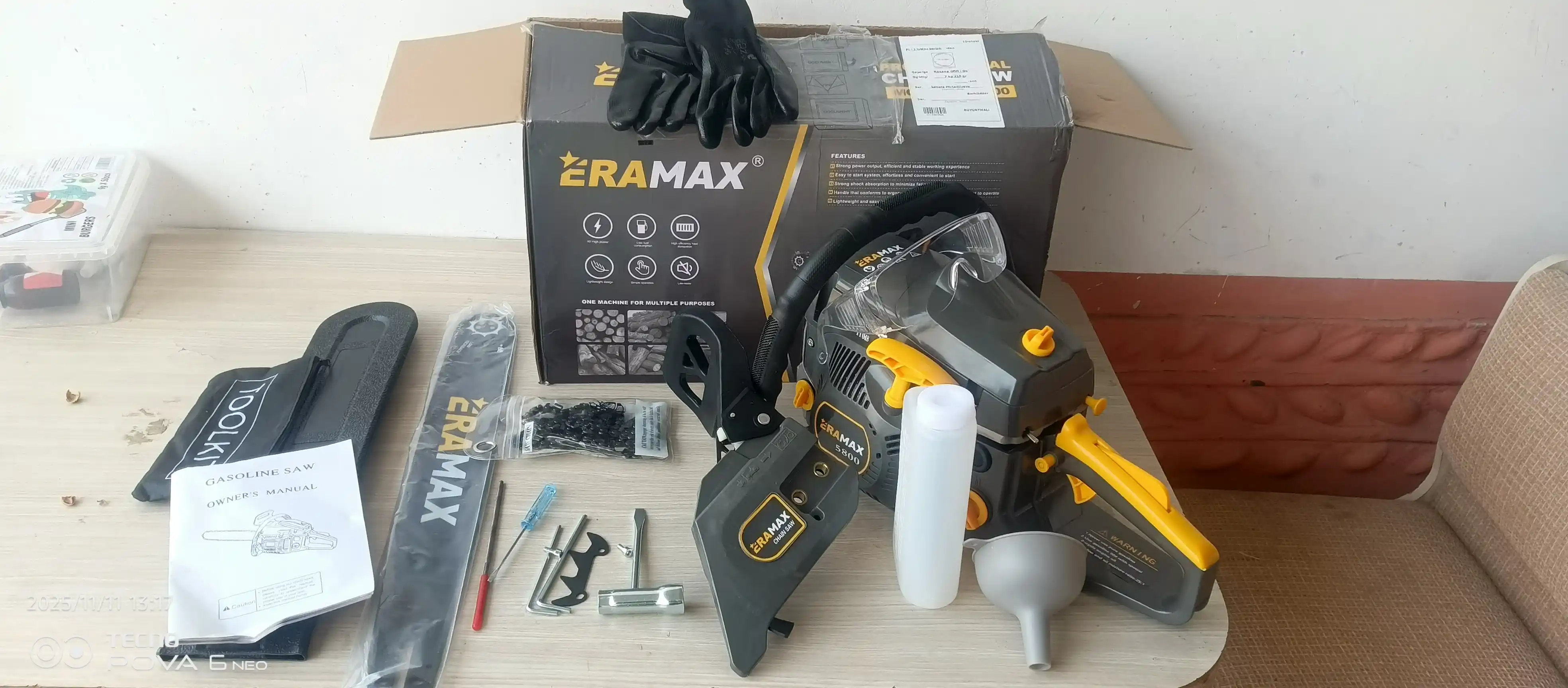 Matorli arra , ERAMAX 5800 benzinli zanjirli arra, pila professional