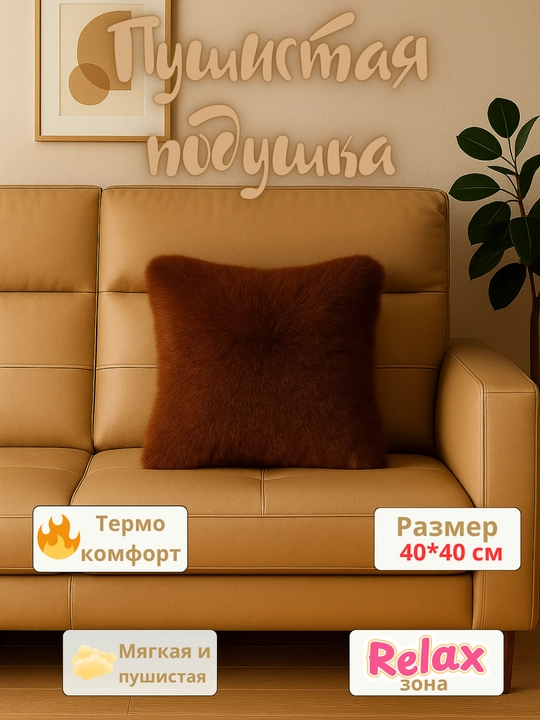 Мягкая пушистая подушка 40×40 см - 