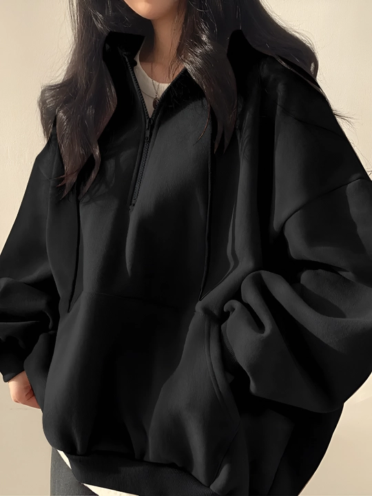 Худи женский oversize с капюшоном полу-замок толстовка осень зима хлопок 70% полиэстер 30%
