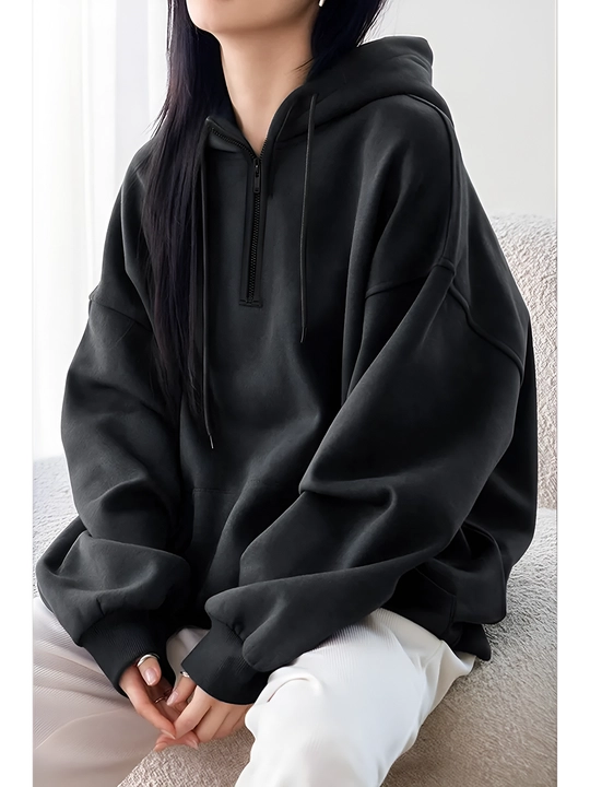 Худи женский oversize с капюшоном полу-замок толстовка осень зима хлопок 70% полиэстер 30%