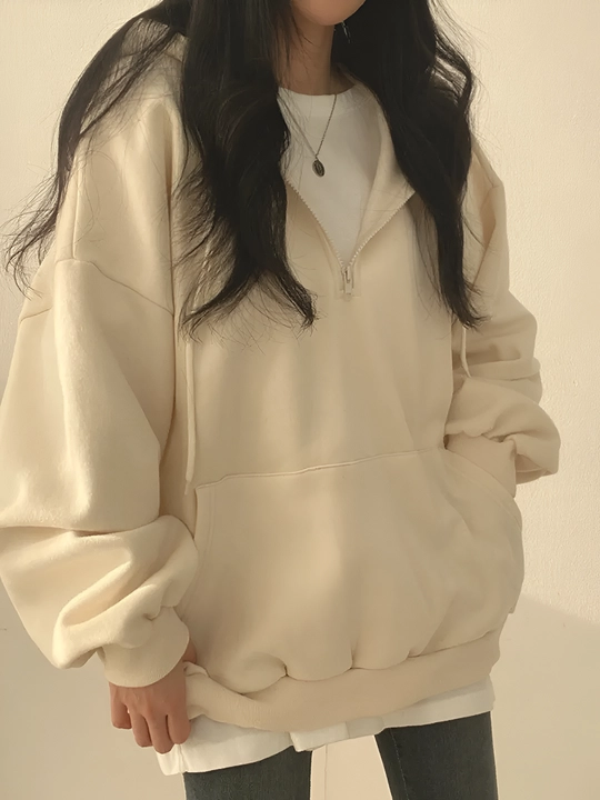 Худи женский oversize с капюшоном полу-замок толстовка осень зима хлопок 70% полиэстер 30%