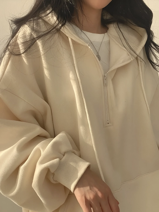 Худи женский oversize с капюшоном полу-замок толстовка осень зима хлопок 70% полиэстер 30%