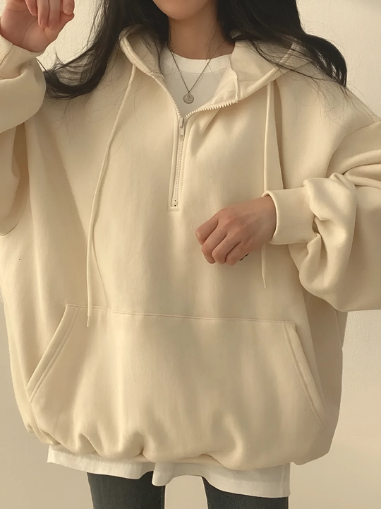 Худи женский oversize с капюшоном полу-замок толстовка осень зима хлопок 70% полиэстер 30% - 